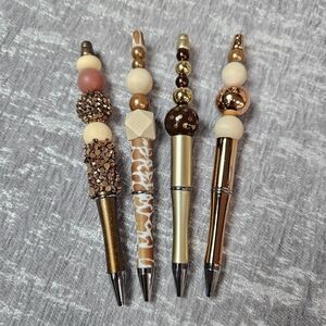 HANDCRAFTED - Set of 4 Elegant Chic Metallic & Animal Print Beaded Pens